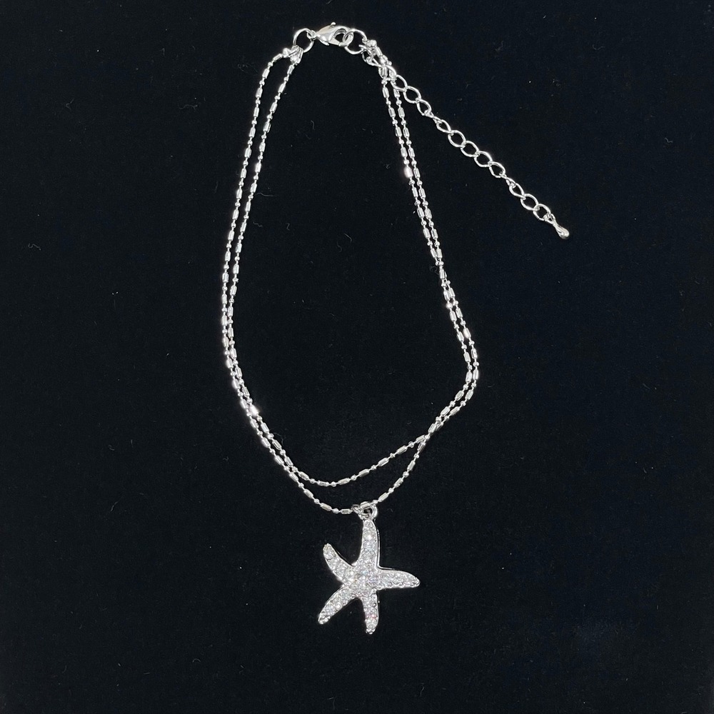 Sparkling Starfish Anklet,‎ Beach Ocean Jewelry Silver Tone Adjustable